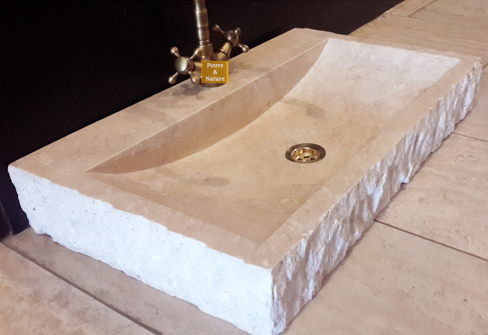 Évier fendu léger en travertin 45 x 65 x 10