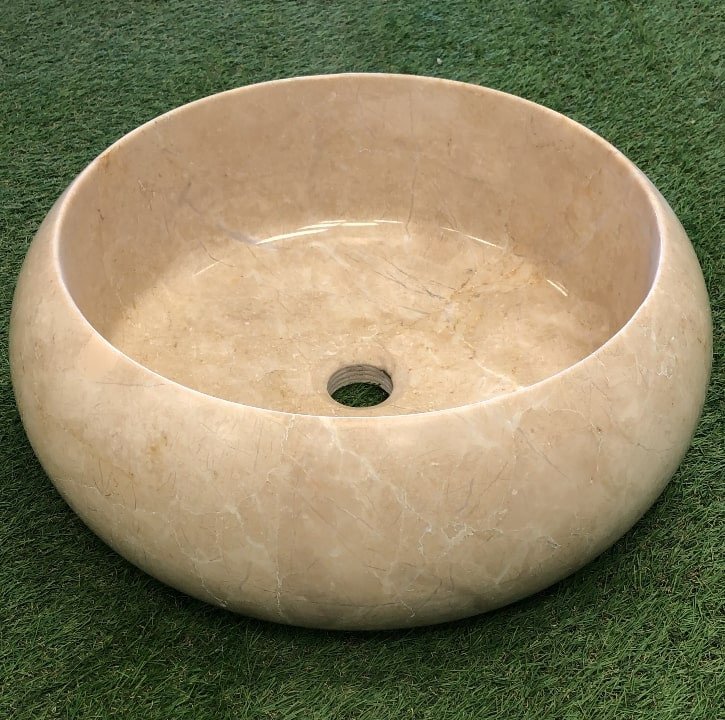 Vasque en Pierre Naturelle Fait Main Beige & Crème 35 x 16 cm