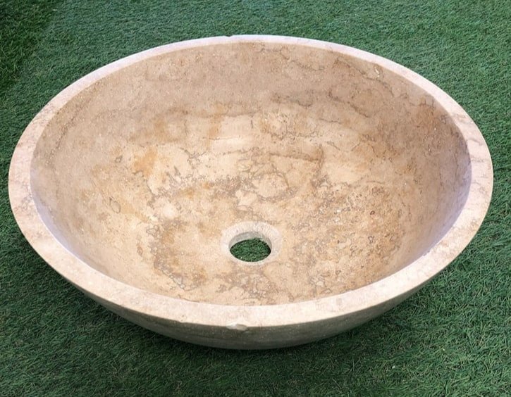 travertin marble vasque ronde (Walnut) ( C )    42 x 17 cm