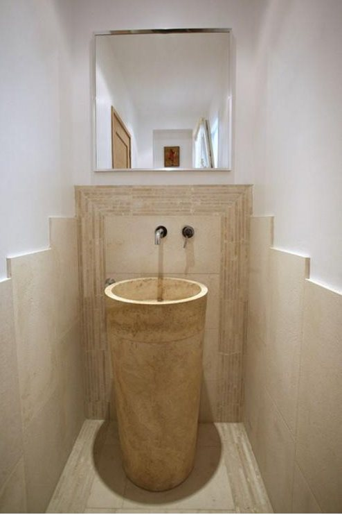 Évier en travertin brillant vertical light plat      42 x 42 x 90 cm