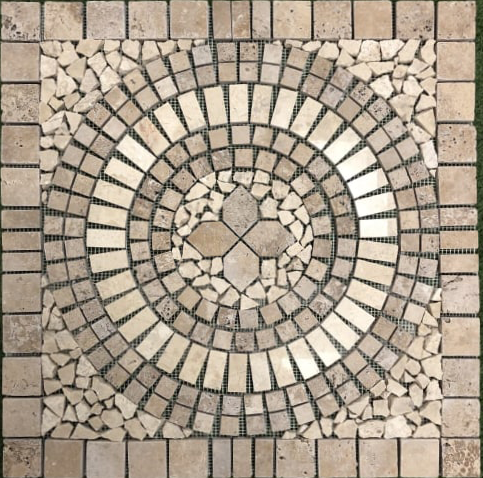 Mosaïque En Travertin Modèle Médaille 07 60 x 60 x 1.2 cm