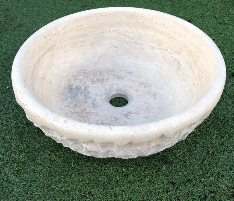 Vasque En Travertin Light Parement Fait Main (C) - 42 x 15 cm