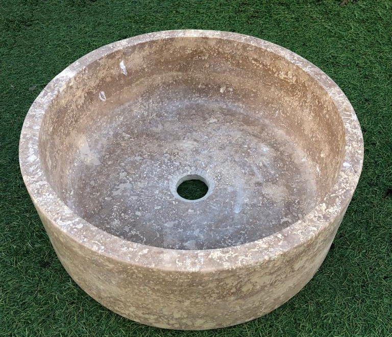 Vasque En Travertin Noce Fait à La Main (S) - 42 x 15 cm