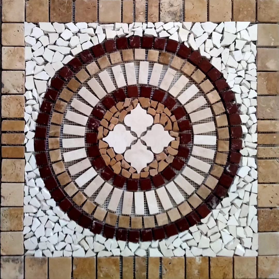 Mosaïque En Travertin Modèle Médaille 10 60 x 60 x 1.2   cm