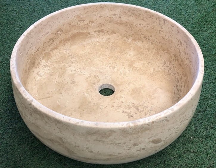 Vasque en Pierre Naturelle Fait Main Beige Travertin ( S ) 40 x 15 cm