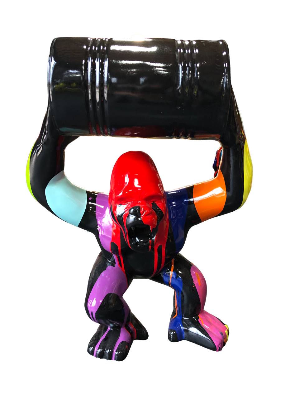 STATUE GORILLE MULTICOLORE NOIR EN RESINE 64 x 46 x 25