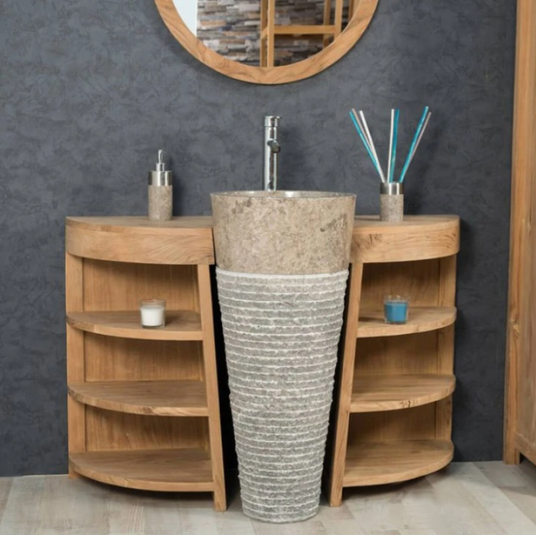 Évier festonné en travertin vertical noche     42 x 42 x 90 cm