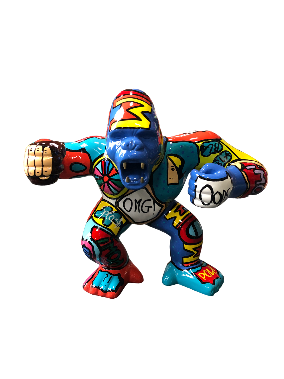 STATUE DE GORILLE EN COLÈRE EN RÉSINE DE GRAPHİTİ  45 x 55 x 26