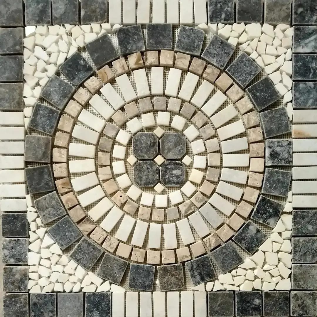 Modèle de Médaillon en Mosaïque de Travertin 08 - 60 x 60 x 1,2 cm